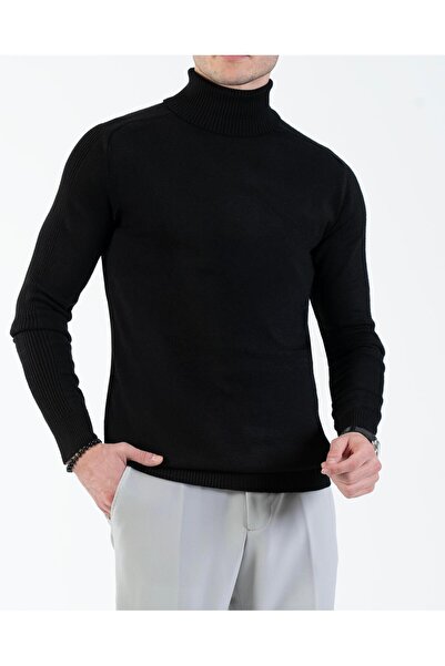 TerziAdemAltun Italian Style S Slim Fit Knitwear Turtleneck High-Neck Sweater Black T13093