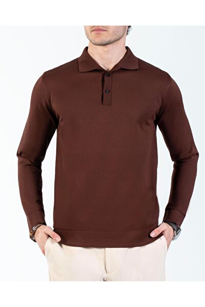 TerziAdemAltun Italian Style S Slim Fit Polo Collar Knitwear Sweater Tile T14521