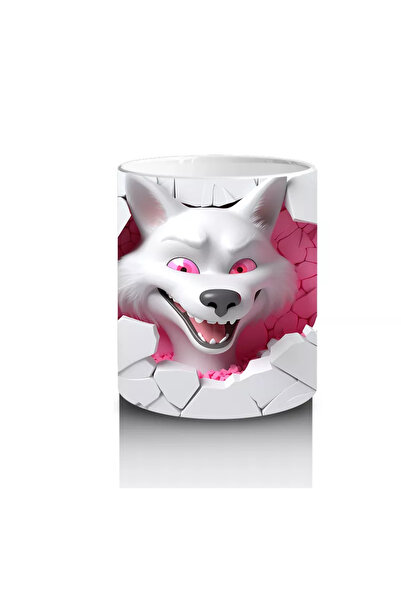 Wisdom Rain Pink-Eyed Wolf Figure between Cracked Walls - Printed Coffee Mug