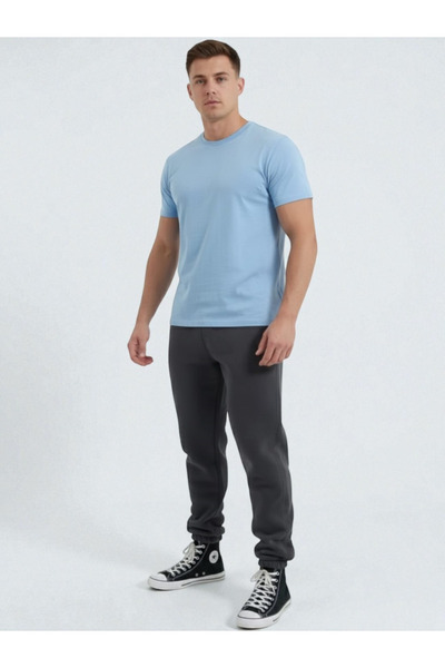 fh fashionhere Men's Elasticated Cuffs 3 Thread Cotton Soft Jogger Dark Smoked Sweatpants