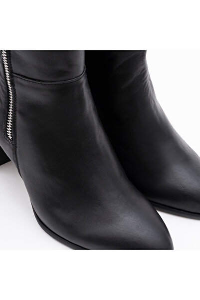 VAGAM Black Genuine Leather Ankle Boots with Zipper