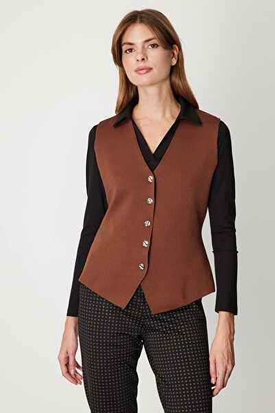 ON Women's V-Neck Knitwear Vest 66915 Brown
