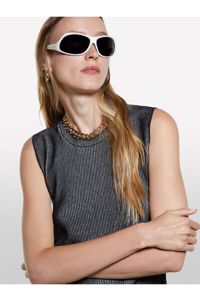 Sisley Cotton and Silk Blend Crew Neck Sleeveless Knitted Top Women's Black Sweater - 325A12D6Mh00L