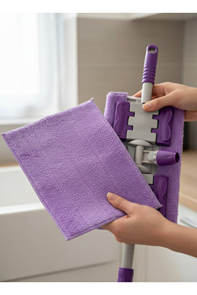 Hagen 1 Adet Yedek Bez Mandallı Mop + Yedek Bez Mikrofiber Bezi Temizlik Mopu (Mop Sopası Dahil)