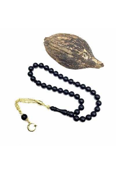 KANUNİ TESBİH سبحة من العقيق الأسود بتصميم نجمة وقمر مقطوعة بشكل مميز