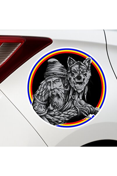 StickITsibiu Auto-Moto Sticker – Dac with the Wolf | Premium Glossy Laminated Print – 23×23 cm