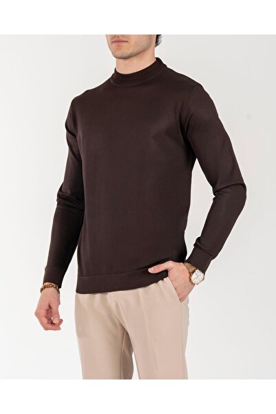 TerziAdemAltun Italian Style S Slim Fit Crew Neck Knitwear Sweater Brown T14526