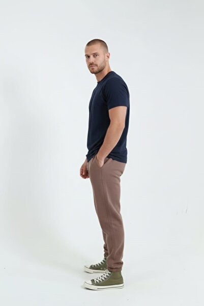 fh fashionhere Men's Elasticated Cuffs 3 Thread Cotton Soft Jogger Brown Sweatpants