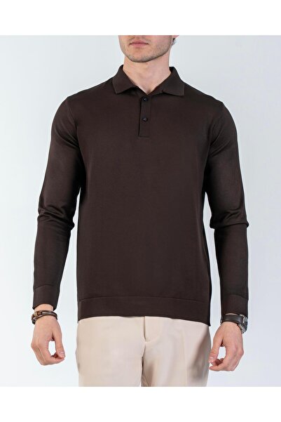 TerziAdemAltun Italian Style S Slim Fit Polo Neck Knitwear Sweater Brown T14519