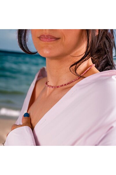 Ezera Minis choker necklace, Rhodonite semi-precious stones, 35+7 cm