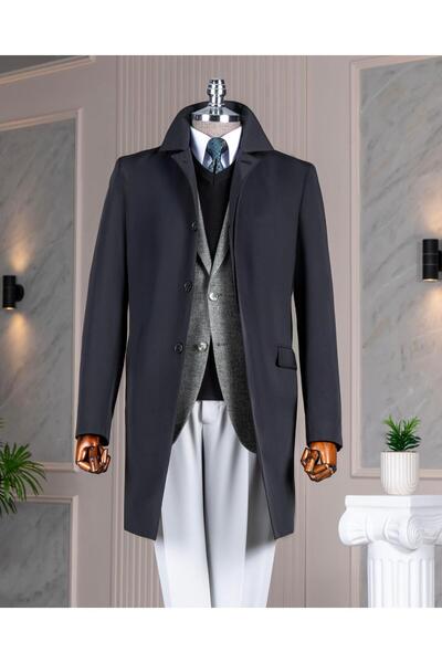 TerziAdemAltun Italian Style m Transitional Men's Trench Coat Coat Black T7987