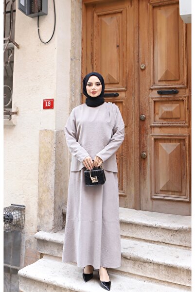 NİSUM MODA Shoulder Pleated Silk Suede Dress