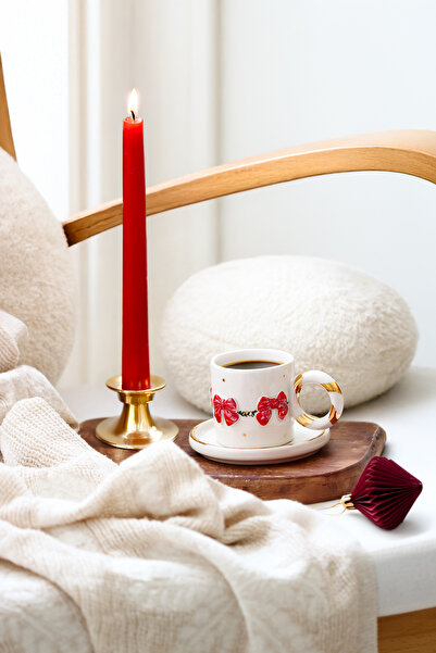 SİNEM YAMAN HOME New Year's Bow Knot Ceramic Cup / New Year Themed Bow Cup