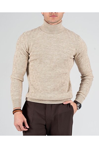TerziAdemAltun Italian Style S Slim Fit Turtleneck Knitwear Men's Sweater Beige T13251