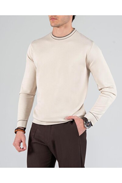 TerziAdemAltun Italian Style S Slim Fit Crew Neck Knitwear Sweater Stone T14504