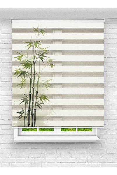 vanilyahome Bambu Desenli Yeşil Yapraklar Temalı Dijital Baskılı Zebra Stor P...