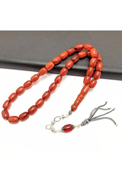 KANUNİ TESBİH سبحة من حجر العنبر البرتقالي المقطوع على شكل كبسولة