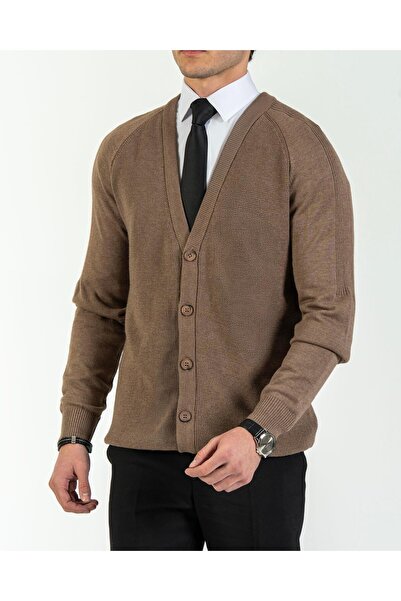 TerziAdemAltun Italian Style S Slim Fit Men's Cardigan Mink T13221
