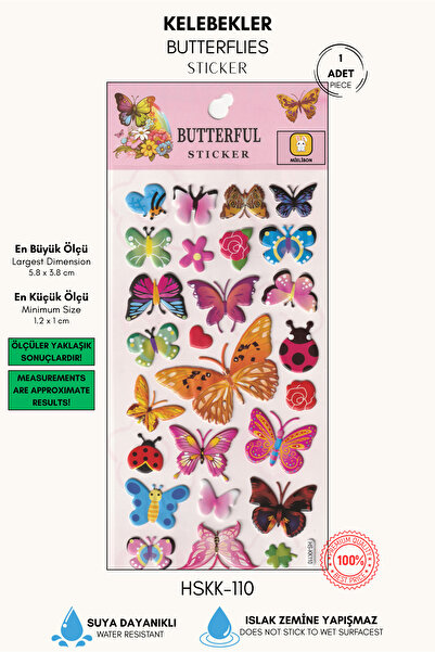 Mielibon Renkli Kelebekler Sticker Seti – Kabartmalı Parlak Kelebek Çıkartmaları