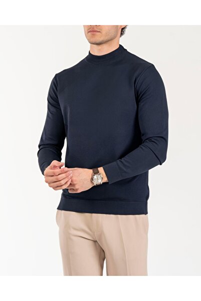 TerziAdemAltun Italian Style S Slim Fit Crew Neck Knitwear Sweater Navy Blue T14525