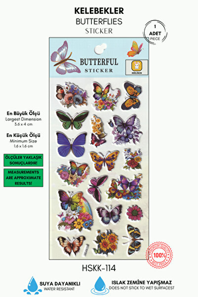 Mielibon Kabartmalı Çiçekli Renkli Kelebek Sticker – Premium Suya Dayanıklı