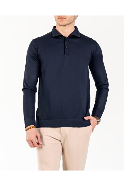 TerziAdemAltun Italian Style S Slim Fit Polo Neck Knitwear Sweater Navy Blue T14518