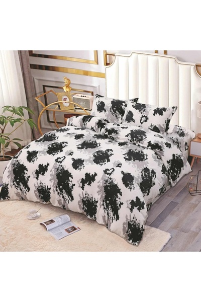 OEM Bed linen, Cocolino, 2 persons, 4 pieces, with elastic, white gray black, with spots, CC4037