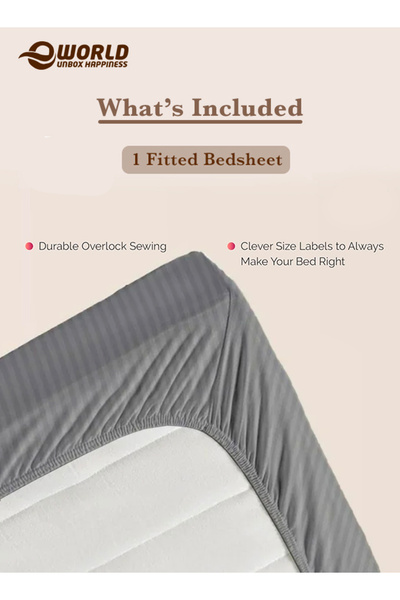 Eworld Single Size Striped Microfiber Fitted Bedsheet, Deep Pocket, Breathable & Washable
