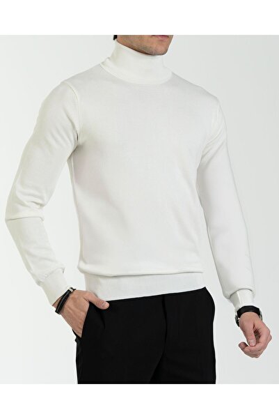 TerziAdemAltun Italian Style S Slim Fit Knitwear Turtleneck High-Neck Sweater Ecru T13101