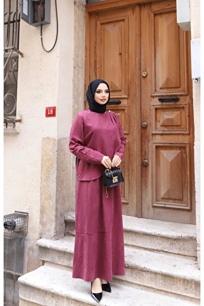 NİSUM MODA Shoulder Pleated Silk Suede Dress