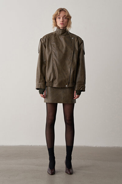 Mathilda Store Haki Deri Bomber Ceket