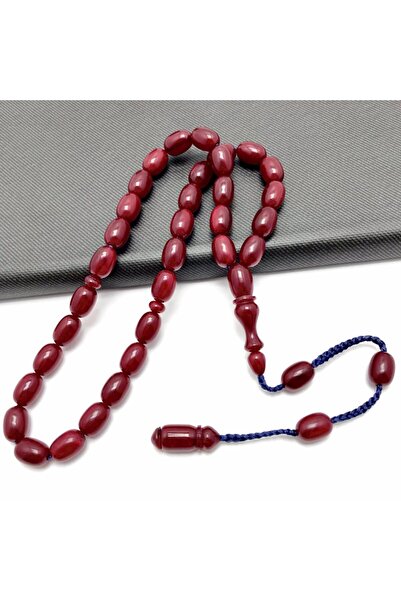 KANUNİ TESBİH سبحة صلاة من خيوط محبوكة بلون الكرز مع شراشيب وخرز كهرماني مضغوط