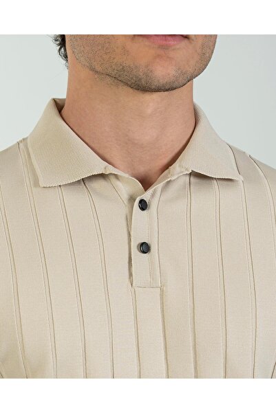 TerziAdemAltun Italian Style S Slim Fit Polo Collar Knitwear Sweater Stone T14488