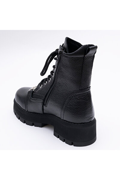 VAGAM Black Genuine Leather Boots with Laces and Zipper