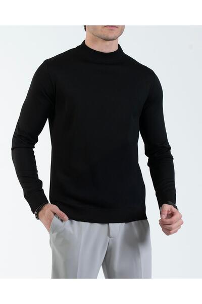 TerziAdemAltun Italian Style S Slim Fit Crew Neck Knitwear Sweater Black T14494