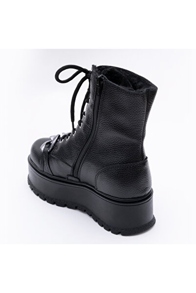 VAGAM Black Genuine Leather Boots with Platform
