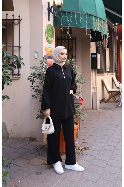 NİSUM MODA Modal Suit with Half Zipper Pocket