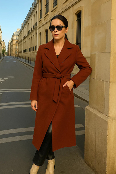 comstar Women's Trend Basic Long Double-Breasted Tile Cashmere Coat