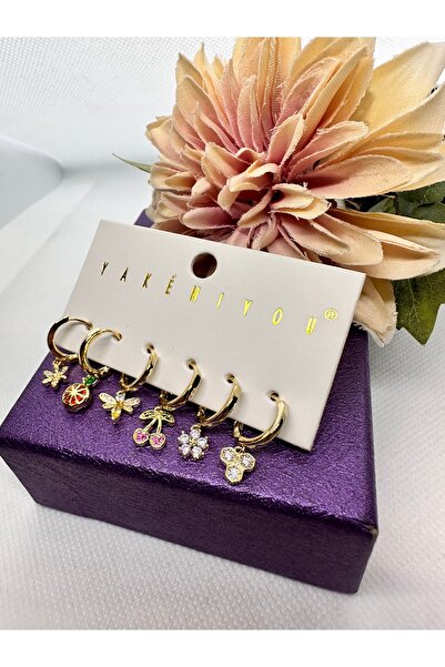 Yakemiyou Set of 6 Steel Earrings with Colorful Fruits Figures