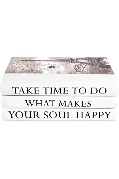 Generic Stacked Decorative Books Set - 3pc Brown & White Hardcover with Quote...