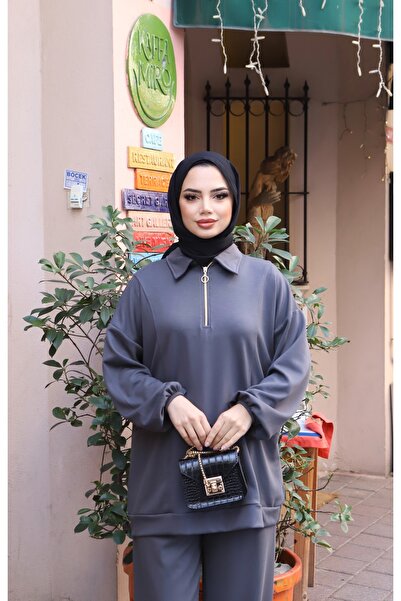 NİSUM MODA Modal Suit with Half Zipper Pocket