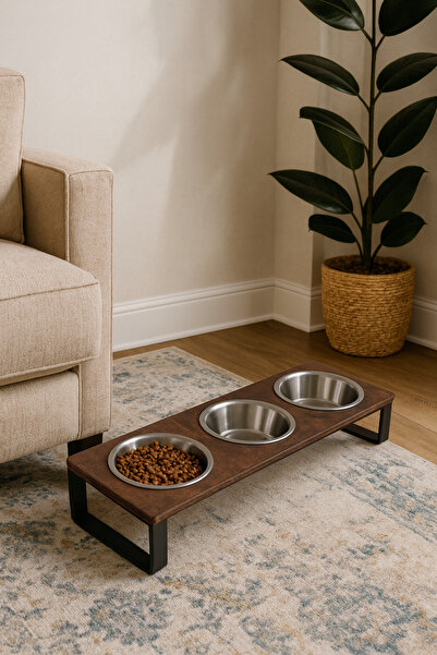 Okay Küçük Kedi ve Yavru Köpek Mama Kabı – 10° Eğimli Yükseltilmiş 3’lü Çelik...