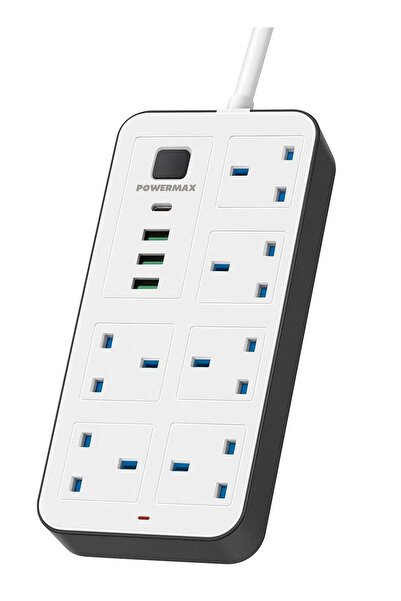 powermax شريط تمديد كهربائي - 6 منافذ، 3 منافذ USB + PD، 5 أمتار، 2500 واط