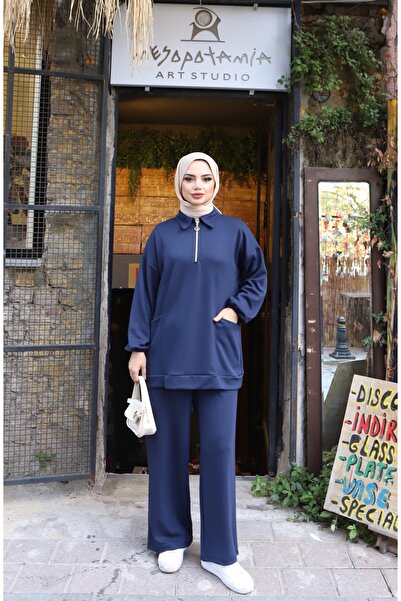 NİSUM MODA Modal Suit with Half Zipper Pocket