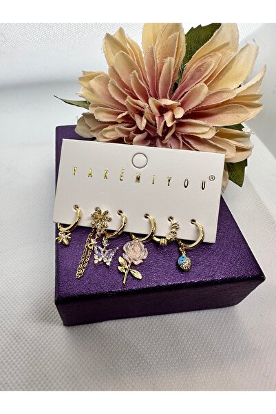 Yakemiyou Ladybug Rose Butterfly 6-Piece Steel Earring Set