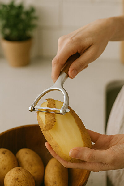 BeigeCo. مقشرة فولاذية بمقبض من خشب السنط