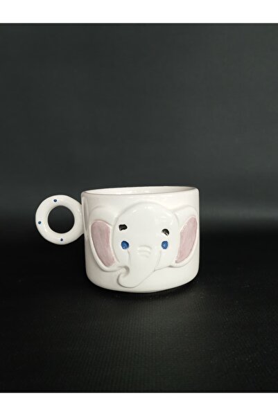 Zümrüdüanka Seramik Fil Kabartmalı El Yapımı Seramik Kupa