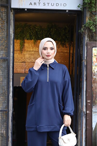 NİSUM MODA Modal Suit with Half Zipper Pocket