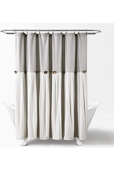 Lush Decor Linen Button Shower Curtain 16T004033, Cotton Blend, Solid