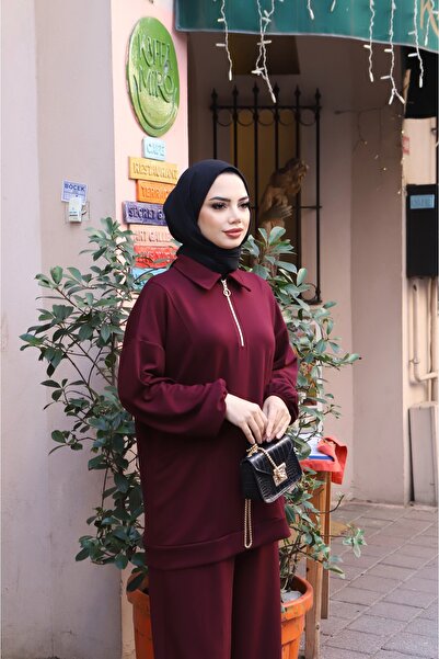 NİSUM MODA Modal Suit with Half Zipper Pocket